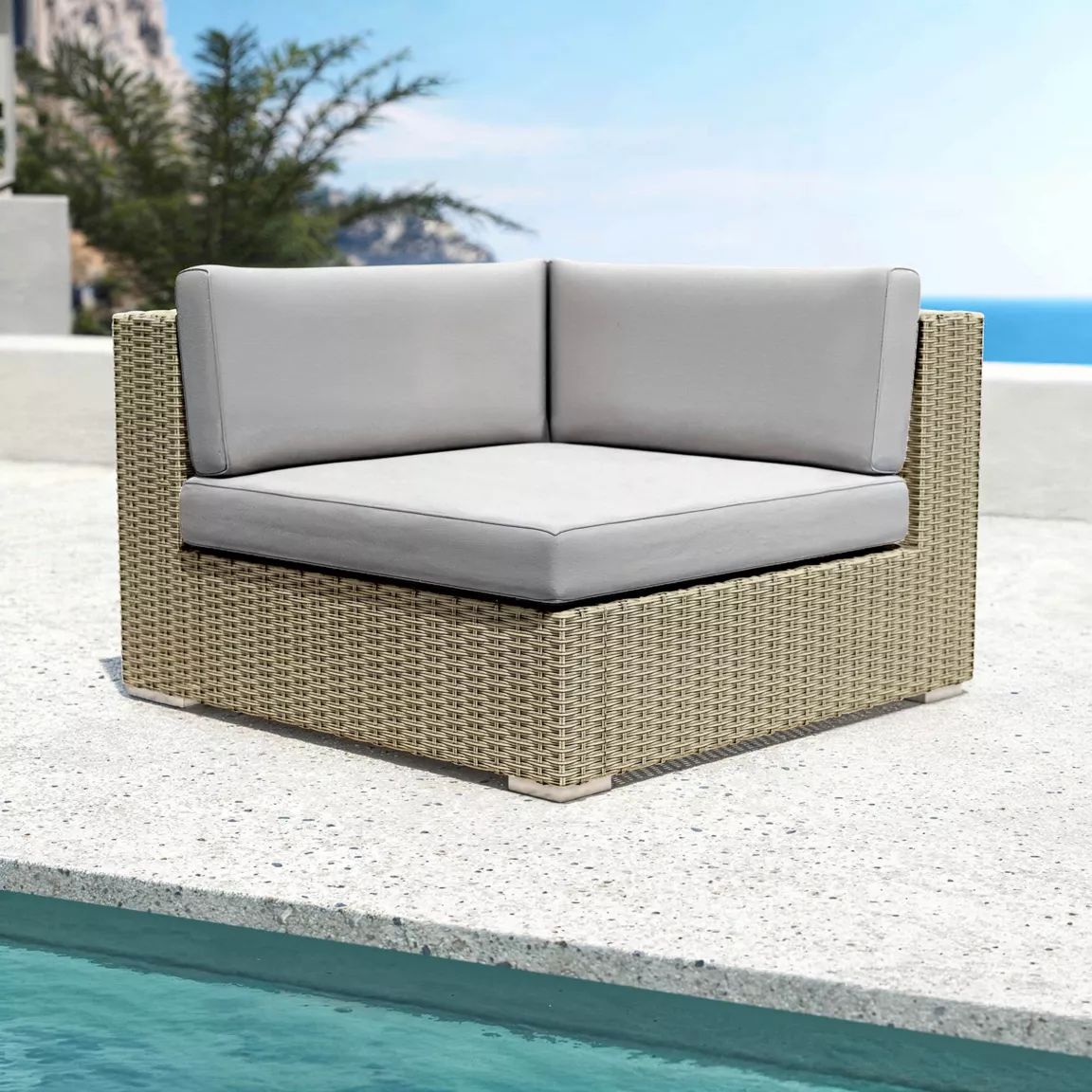 Fauteuil d'angle de jardin en résine tressée Palma Gris