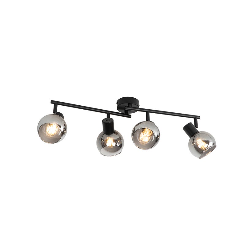 Art Deco plafondlamp, zwart met gerookt glas, 4-lichts - Vidro