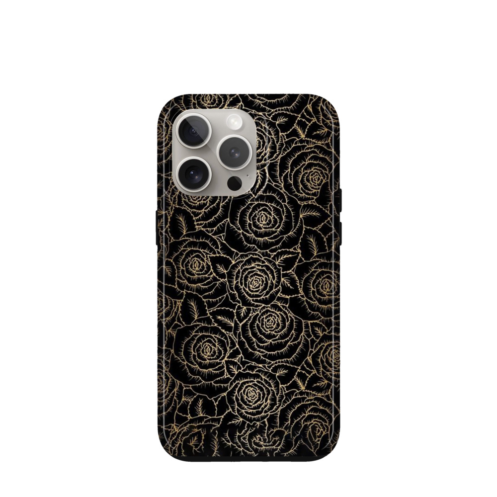 iPhone 15 Pro Max Hybrid (Kunststoff / Gummi) Hülle Rosenzauber 1 - Schwarz