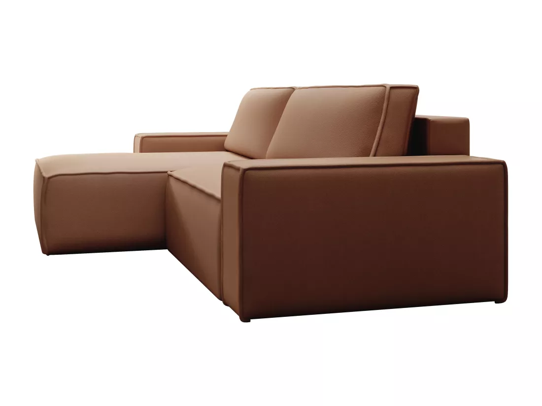 Canapé d'angle gauche convertible en tissu effet cuir marron AMELIA