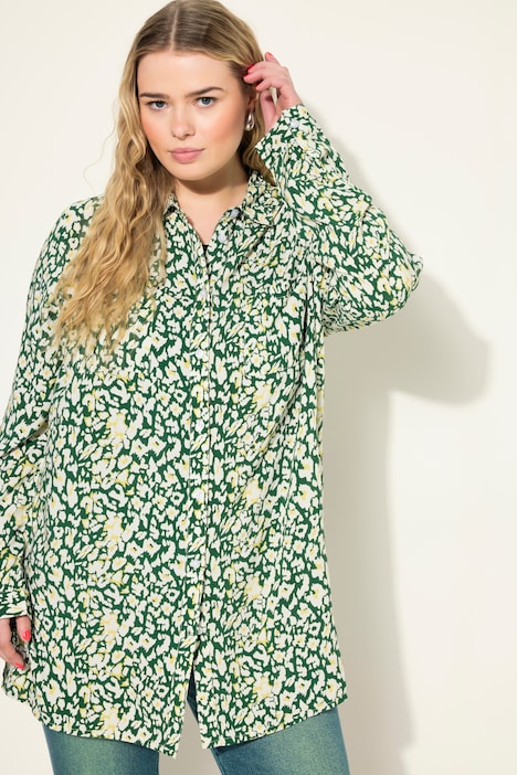 Hemdbluse, Boxy Shape, Leo-Print, Langarm