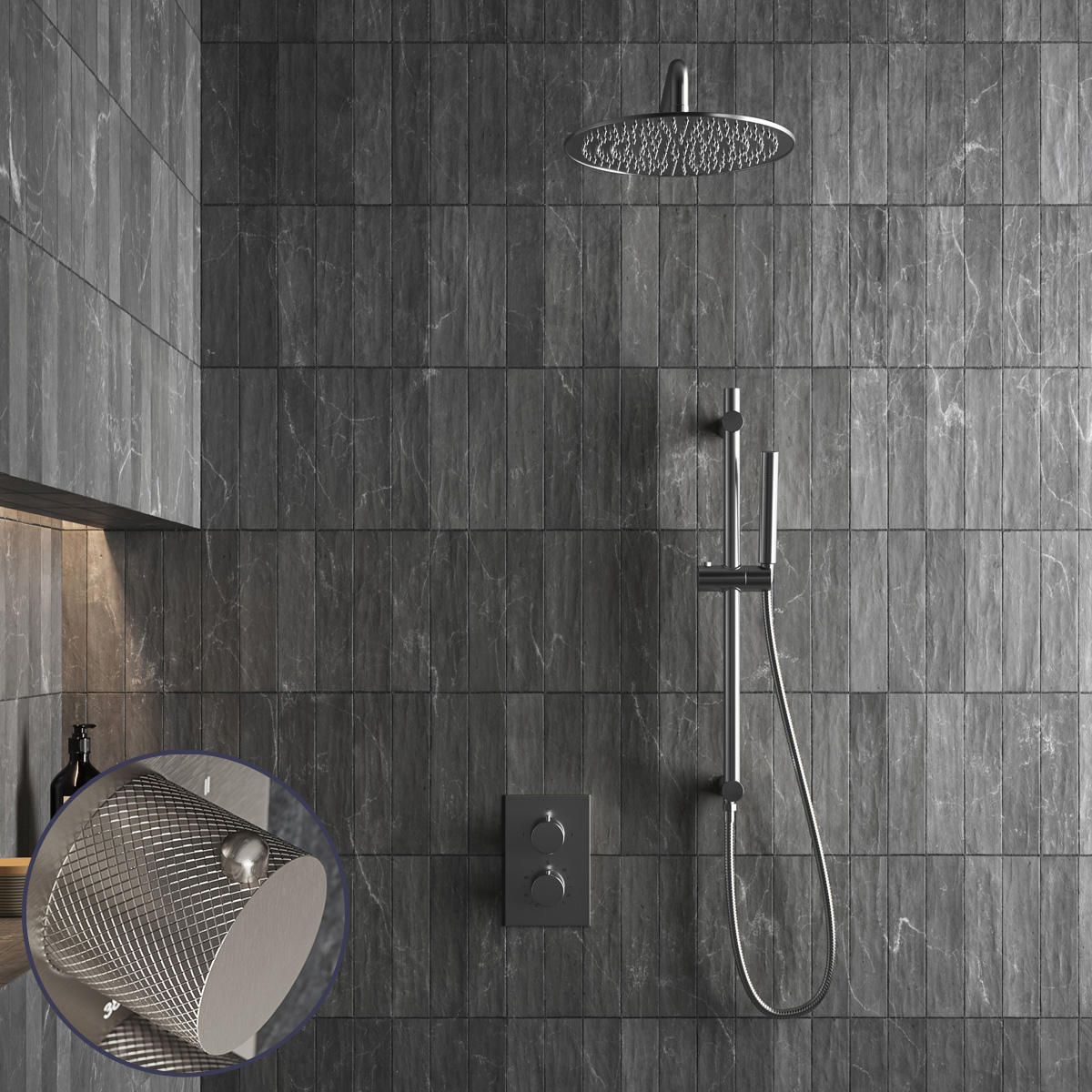 Saniclear Exclusive Curved inbouw regendouche met 30cm hoofddouche, muurarm en glijstang RVS
