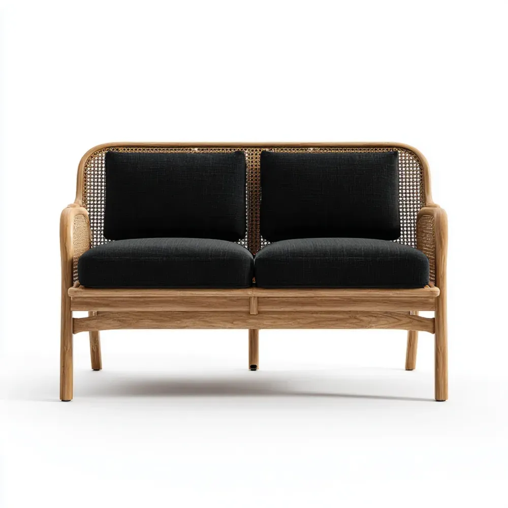 Gartensofa Rattan 120x80x75 cm - Schwarz/Natur - Skandinavisches Design