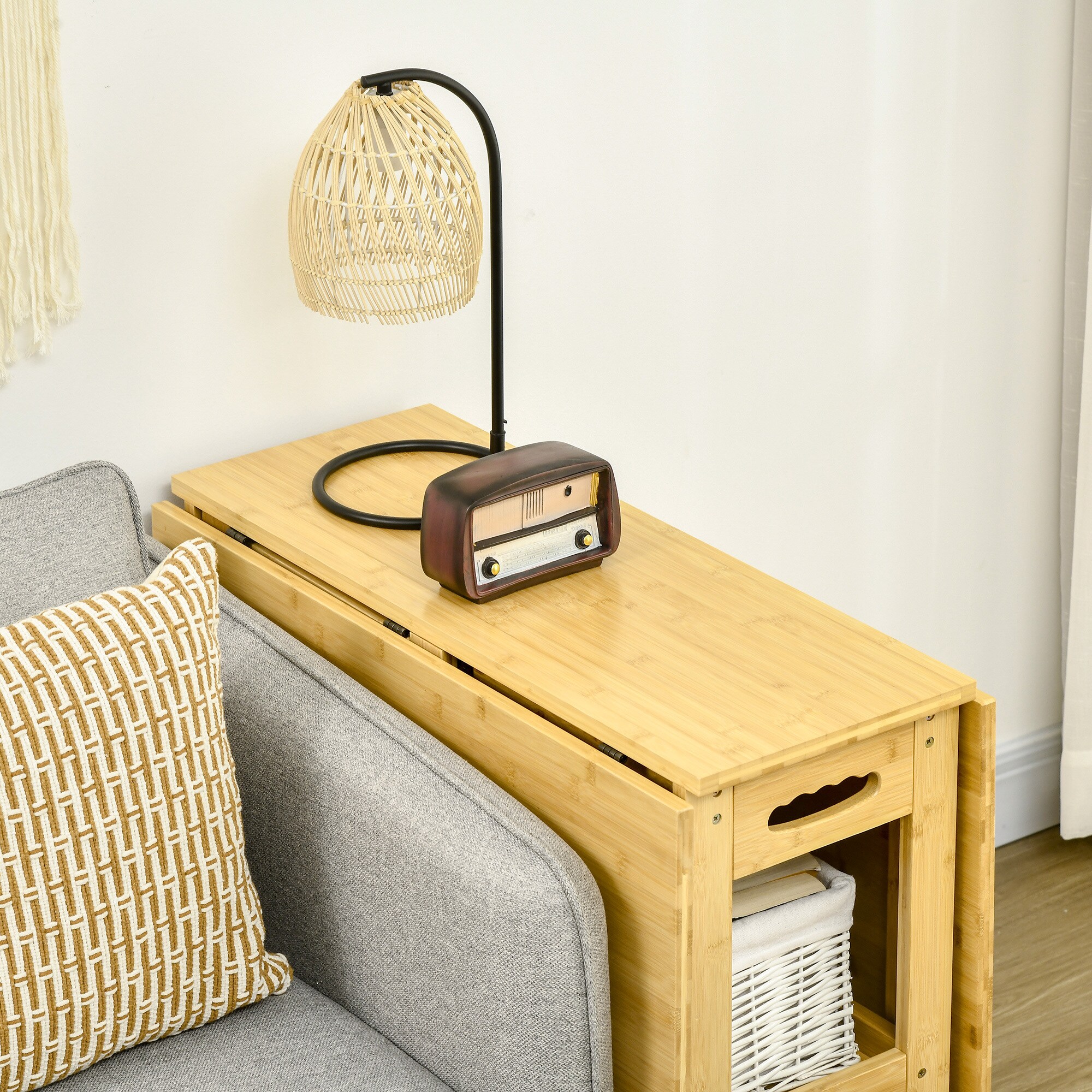 HOMCOM Klapptisch mit Ablagefächer natur 149,5L x 80B x 73,5H cm