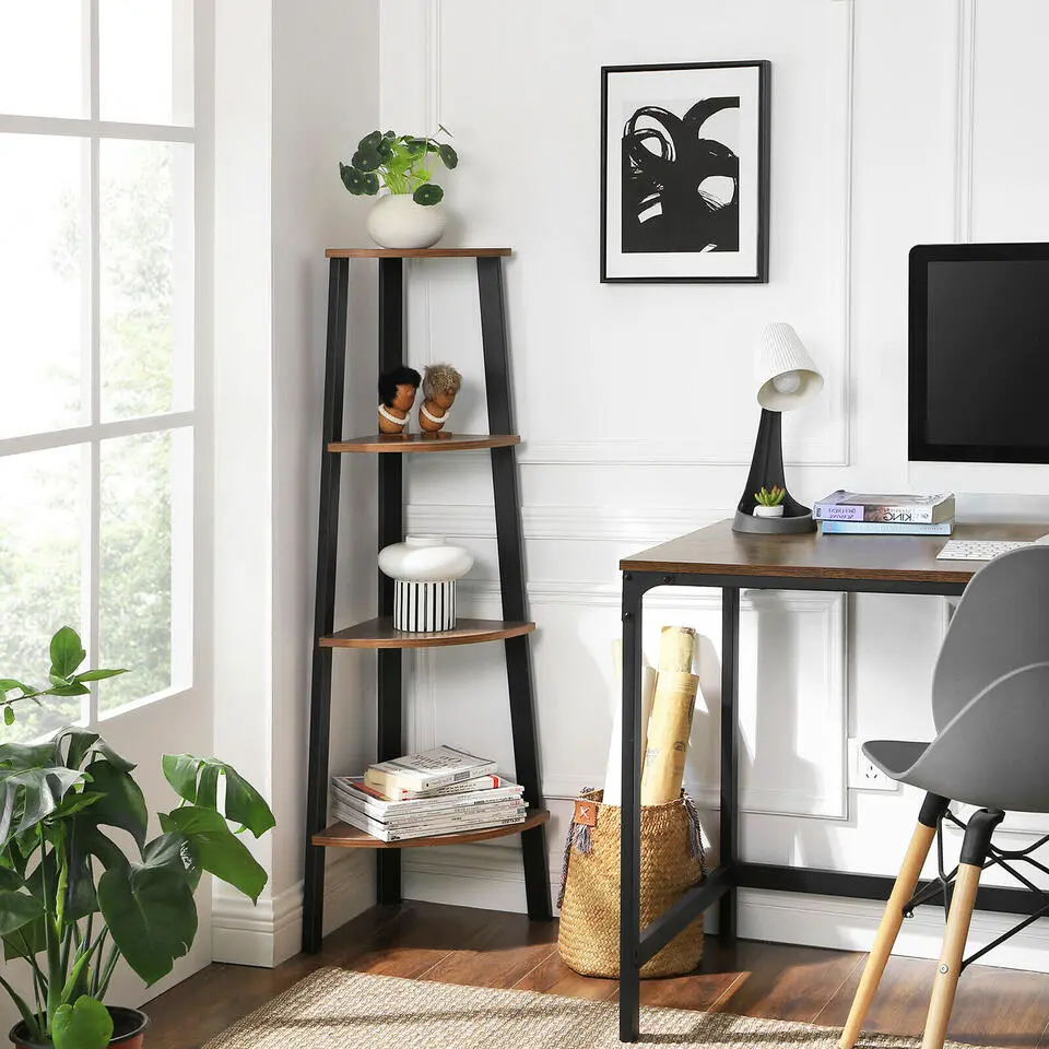 Boekenkast - hoekkast - 4 legplanken - 34x125x34 cm - vintage bruin