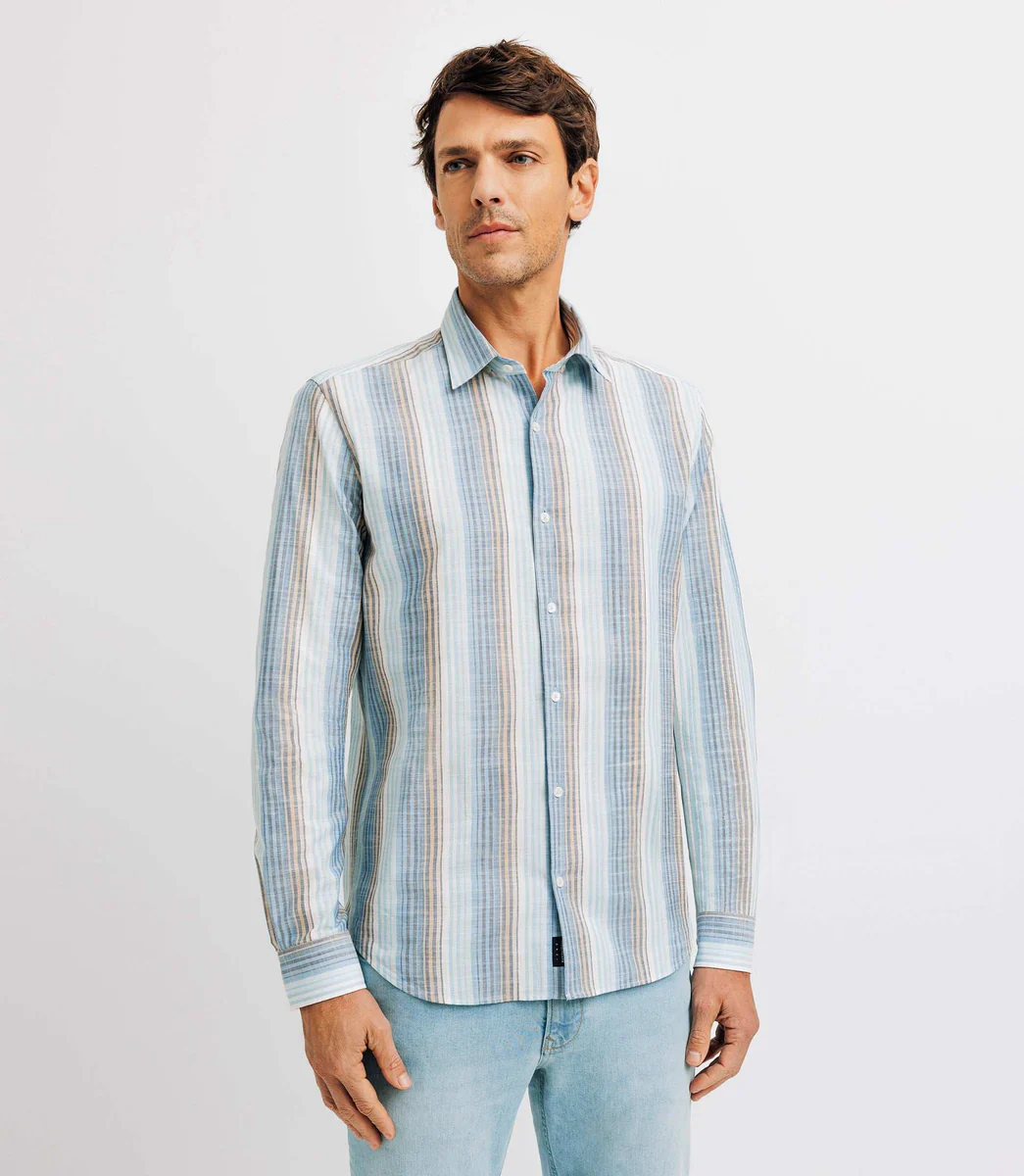 Chemise casual en coton rayée bleue