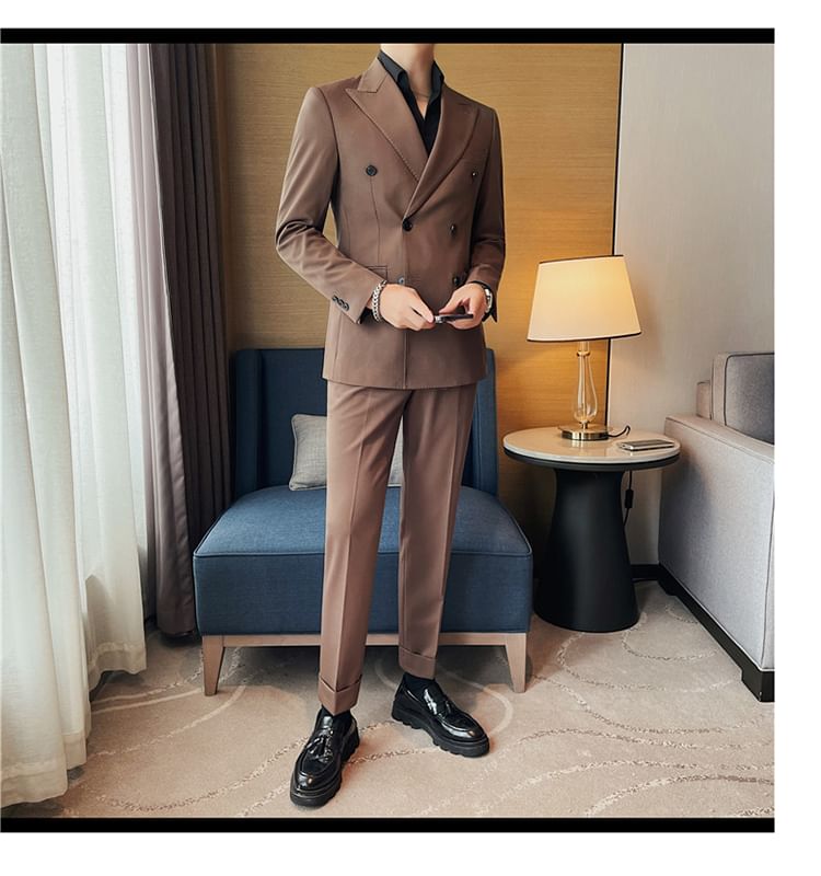 Blueforce - Set: Blazer met reverskraag en dubbele rij knopen + effen pantalon