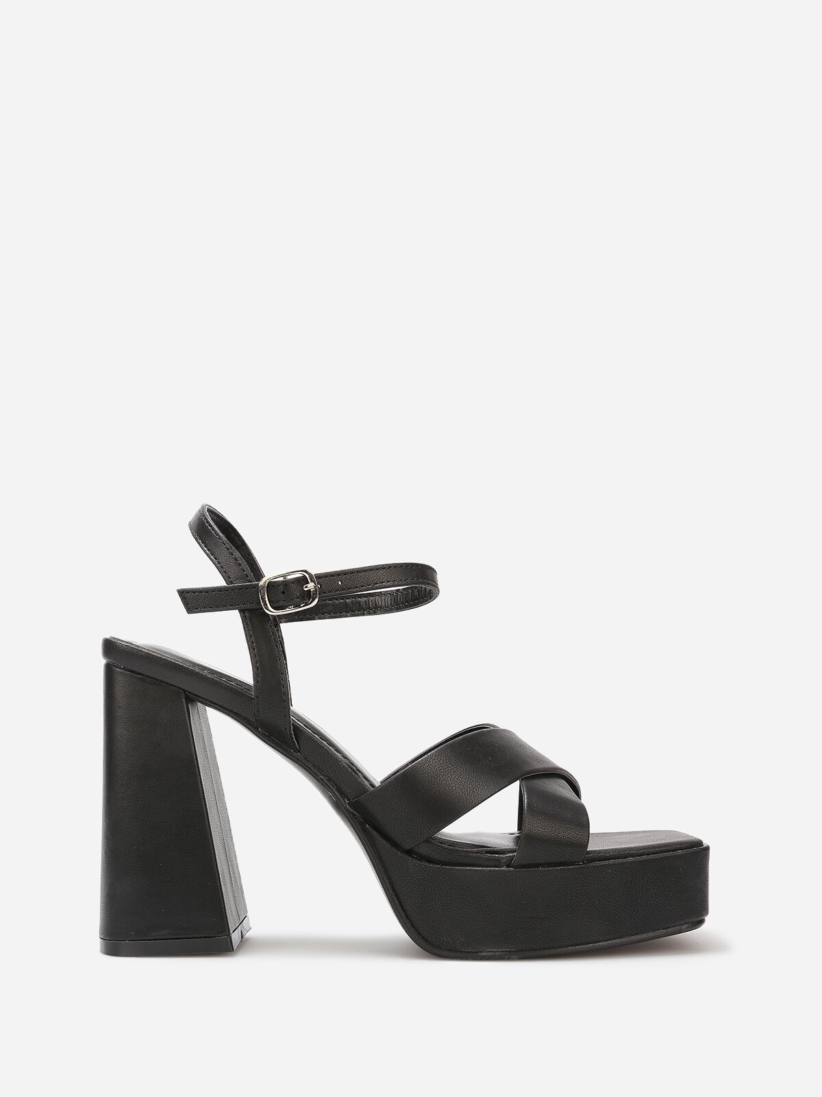 Sandales à plateforme avec brides croisées- Noir