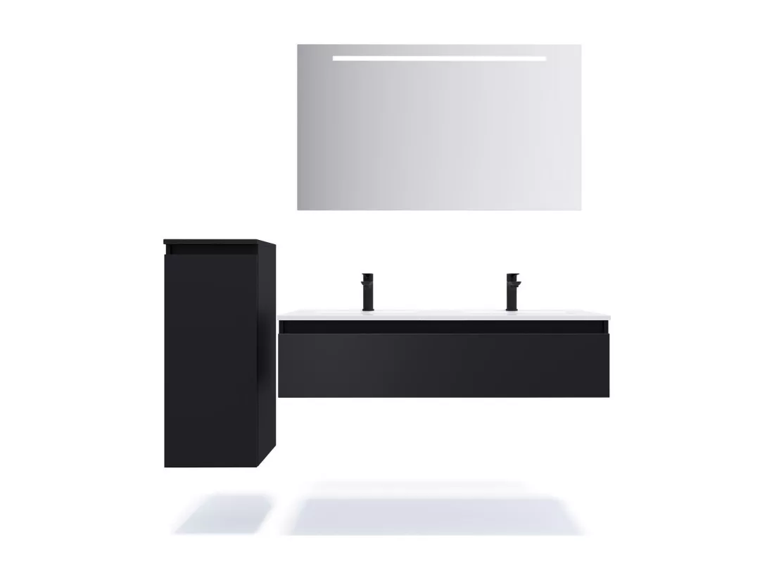 Meuble de salle de bain suspendu double vasque intégrée 120cm 1 tiroir Noir - Hudson