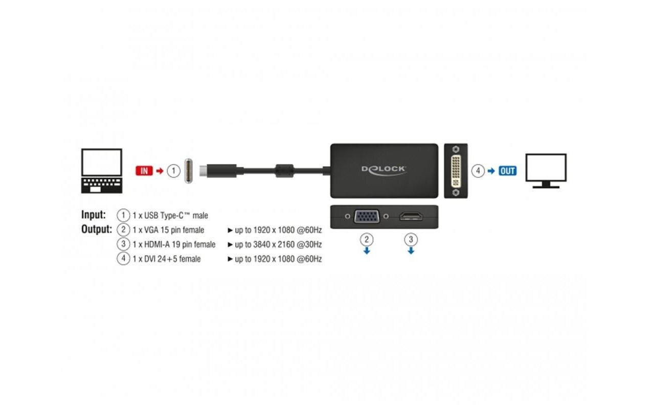 Multiadapter 63925 USB-C - DVI-D/HDMI/VGAUSB-C-Adapter mit VGA-, HDMI- und DVI-D-Ausgang