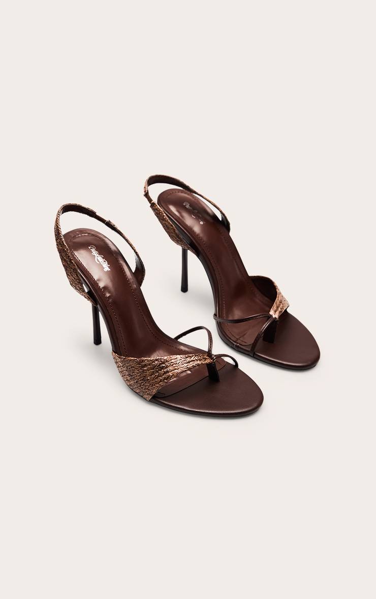 Chocolat Sandales À Talons Aiguilles Minimalistes À Texture Raphia