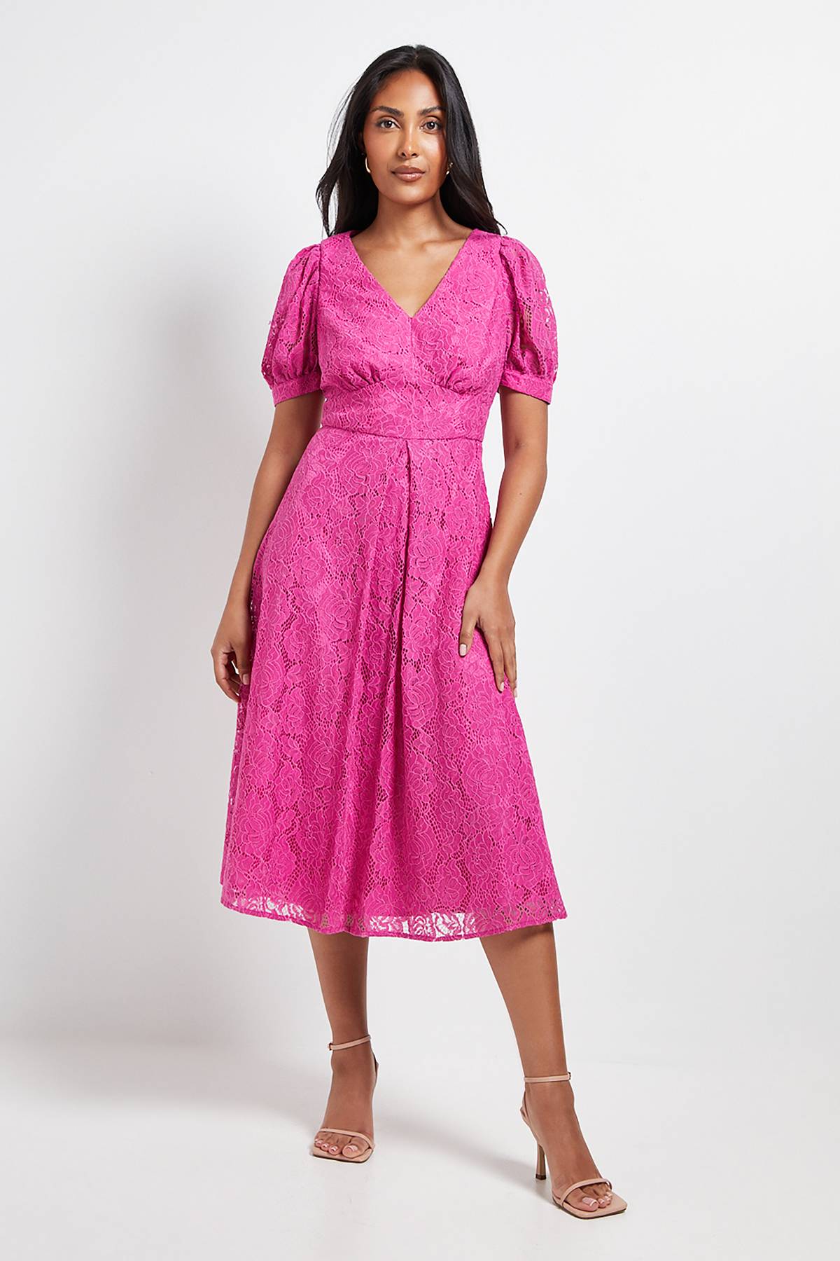 Wallis Robe Midi Tea Col V En Dentelle Petite