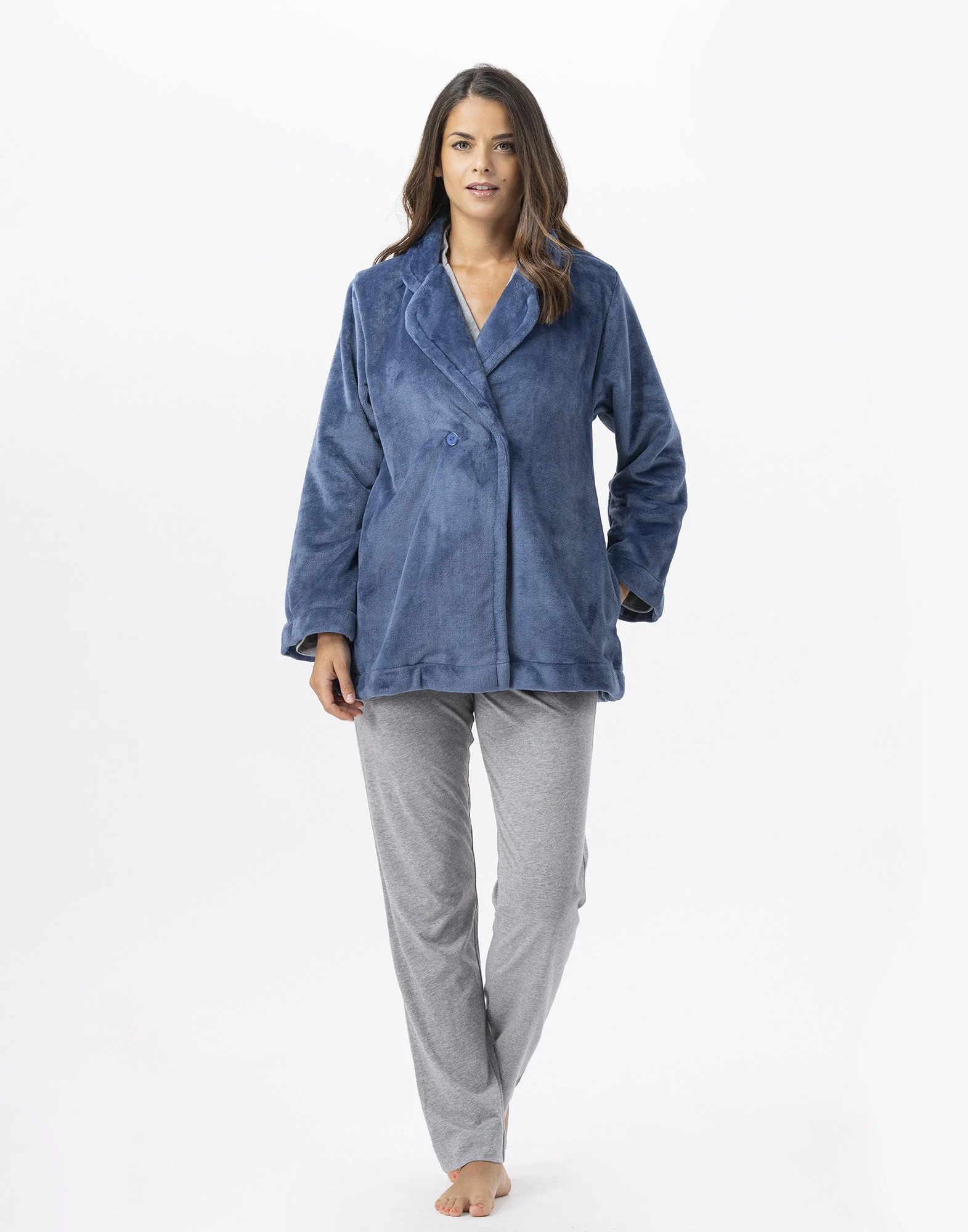 ESSENTIEL H77A - Veste en peluche flanelle | Bleu