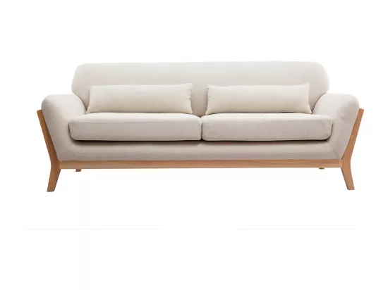Canapé scandinave 3 places en tissu beige et bois clair YOKO