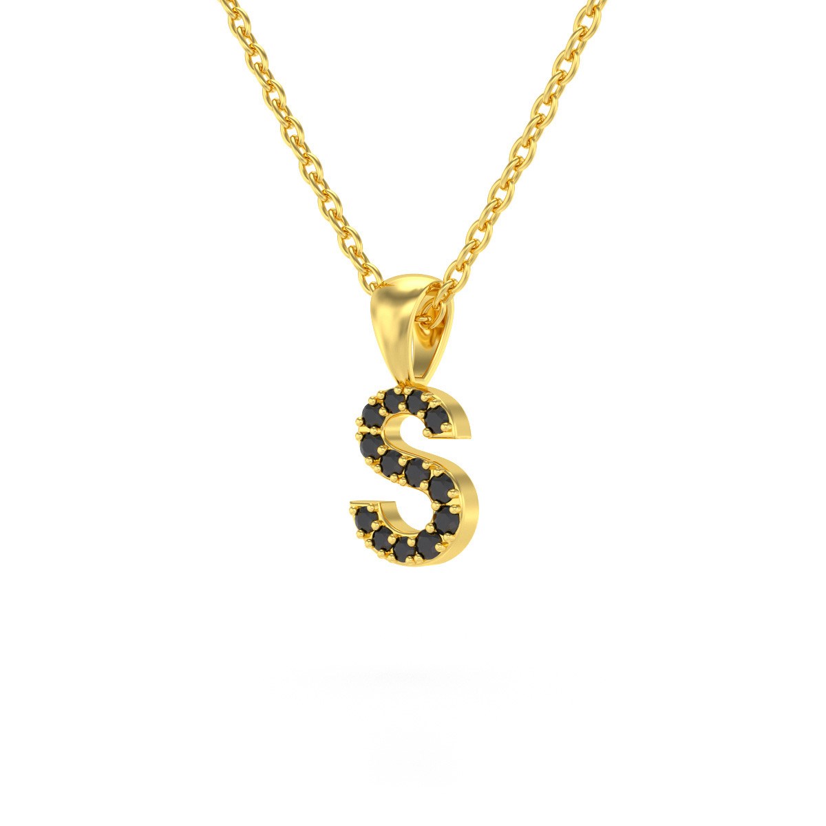 Collier Pendentif ADEN Lettre S Or 750 Jaune Diamant Noir Chaine Or 750 incluse 0.72grs