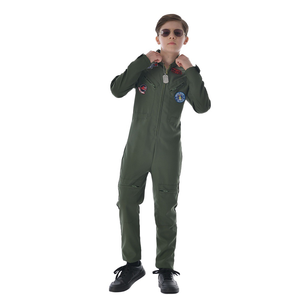 (140-150cm) Fasnachts Kinder Kostüm Kampfjet Pilot Overall Verkleidung für Motto Partys / Halloween - Grün