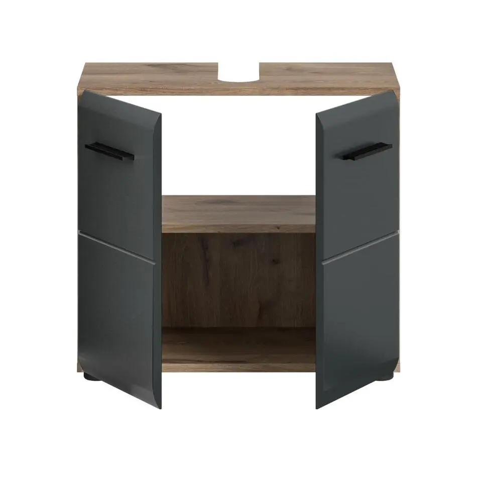Hioshop Ice wastafel 2 deuren zwart mat- eiken decor