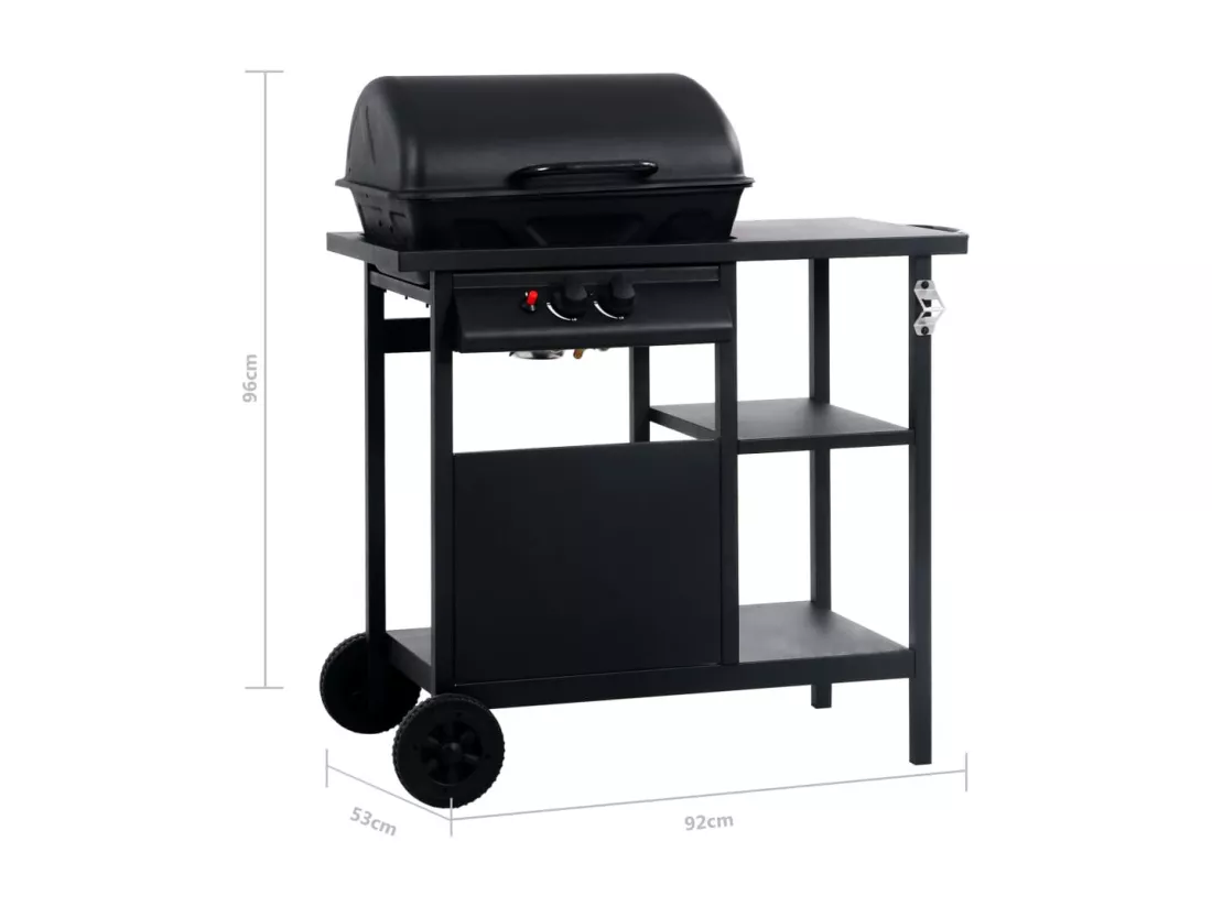 Barbecue à gaz avec table latérale à 3 niveaux Noir