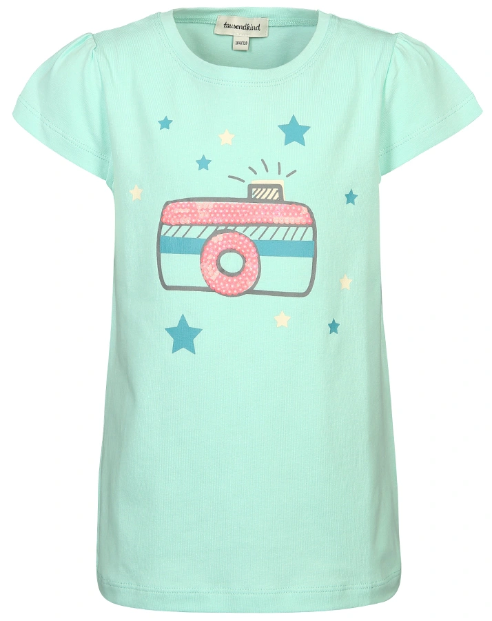 T-Shirt CAMERA mit Pailletten in mint solid