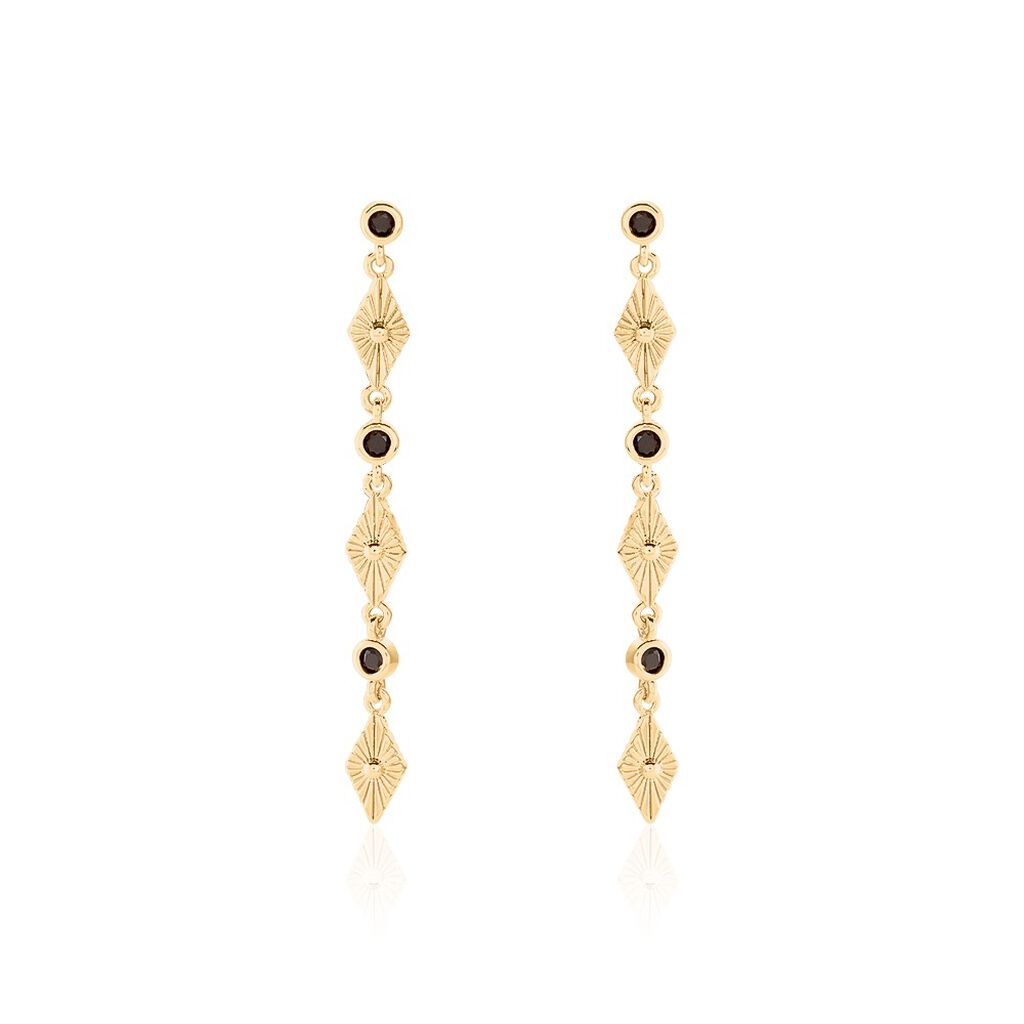 Boucles D'oreilles Pendantes Azteque Plaqué Or Jaune Spinelle