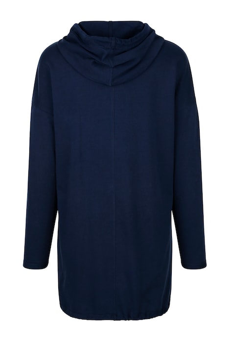 Long-Hoodie, Schriftdruck, Kapuze, Bindeband am Saum.