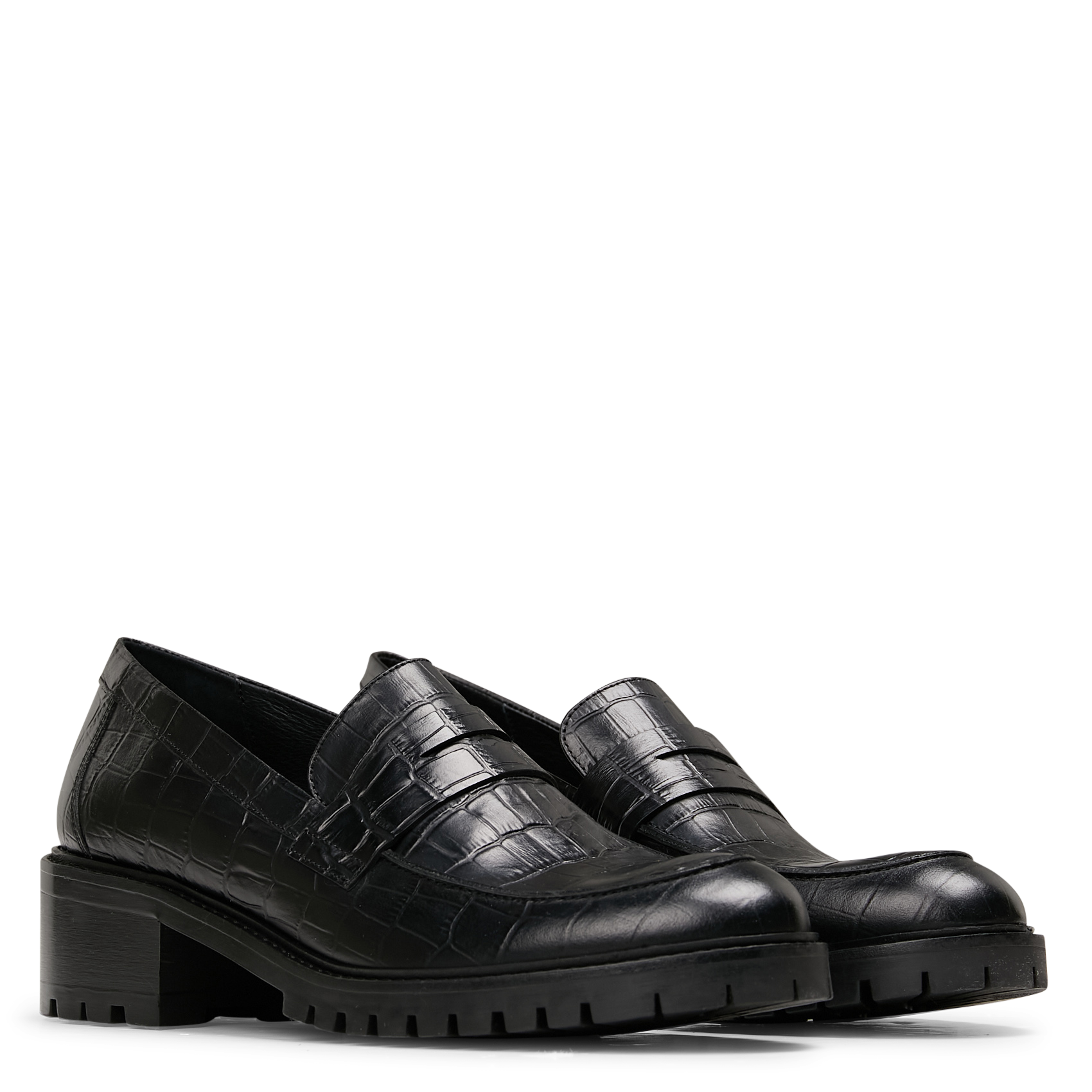 AUBREE - Mocassins crantés en cuir croco | Noir