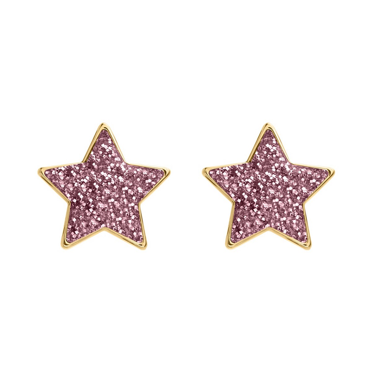 Puces d'oreilles Brillaxis étoile rose 9 caratslaque pailletée