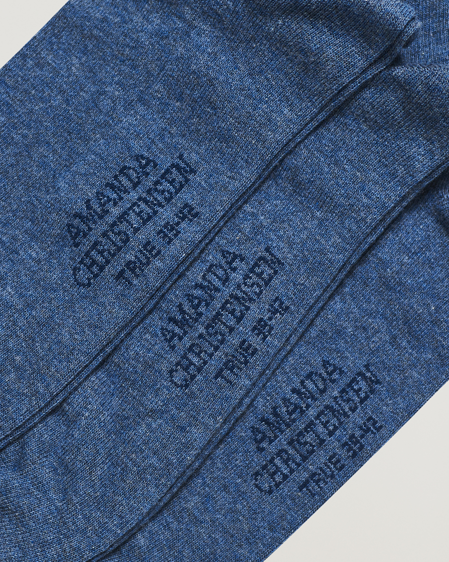 Amanda Christensen 3-Pack True Cotton Socks Denim Blue