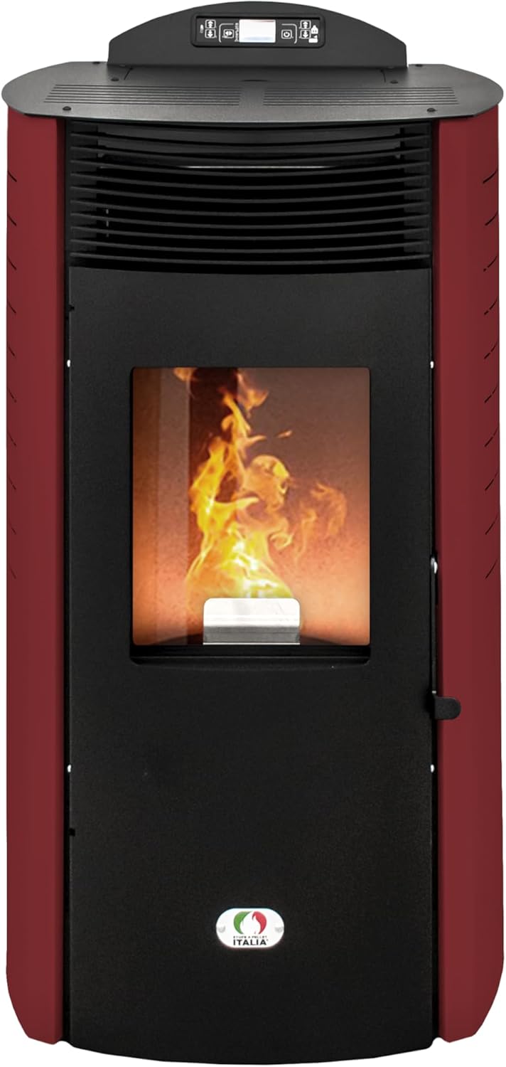 STUFE A PELLET ITALIA Siberia Aria New 15 KW WiFi | Pelletöfen Heizt 140m² Effizienz 92% Autonomie 30 Std Programmierbar WiFi-Steuerung 5 Geschwindigkeiten und Kräfte 24 Monate Garantie Rot