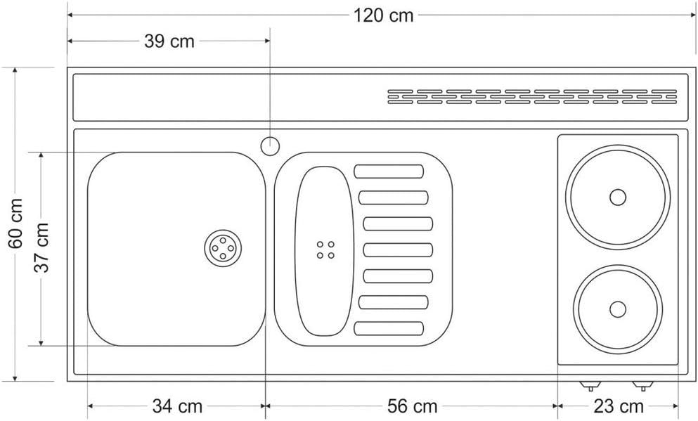 Stengel Miniküche Easyline ME 120 kleine Küchenzeile mit Kühlschrank und Kochfeld, Pantryküche, Kompaktküche - Farbe: weiß/Breite: 120cm