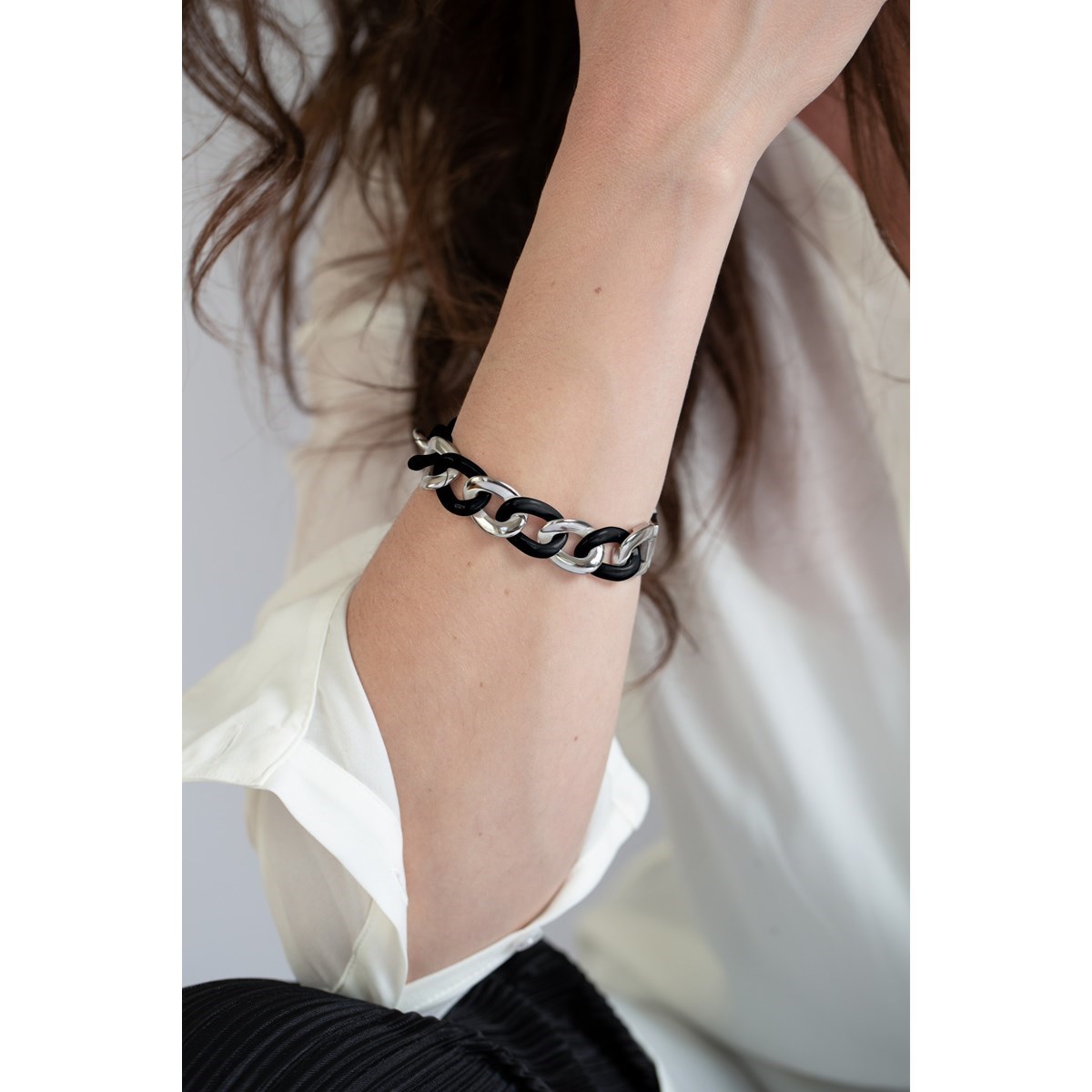 Bracelet souple multi-motifs en Acier 316L et céramique - blanc brillant