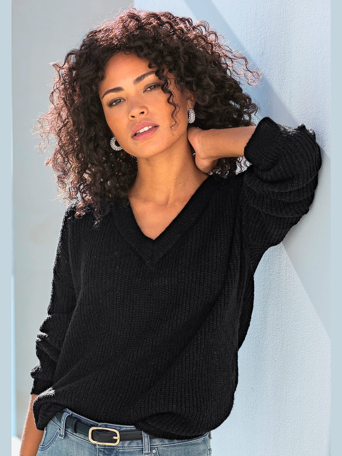 Pull à encolure en v pull en tricot avec perles
