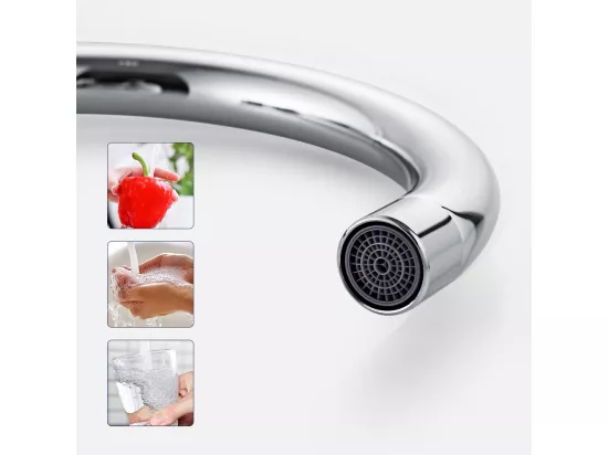 2pcs Elégant Mitigeur de Cuisine Auralum max Chromé,Pivotant à 360° Robinet d'Évier en Laiton avec Eau Chaude/Froide pour Cuisine,Mousseur Démontable