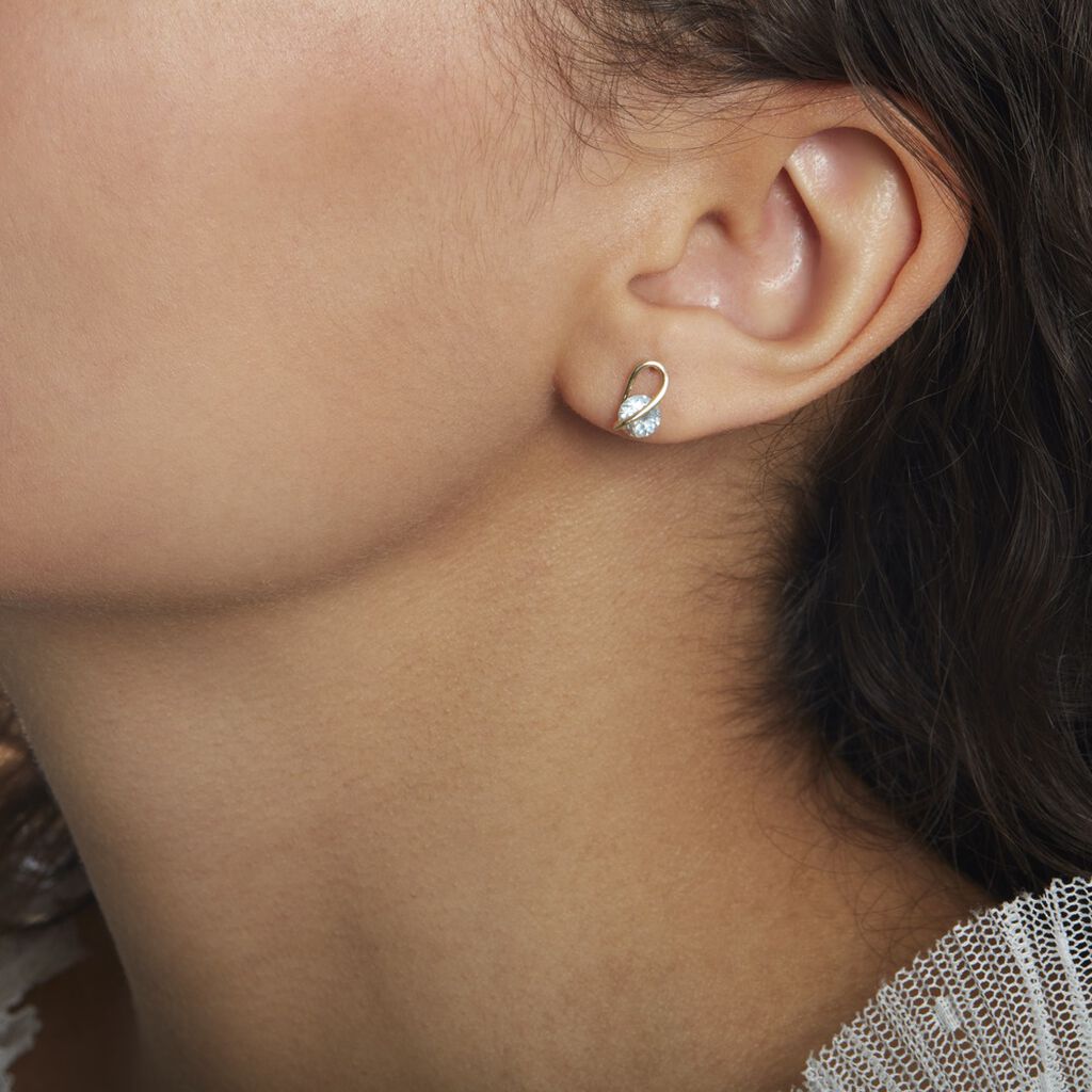 Boucles D'oreilles Puces Or Jaune Berecyntia Topaze