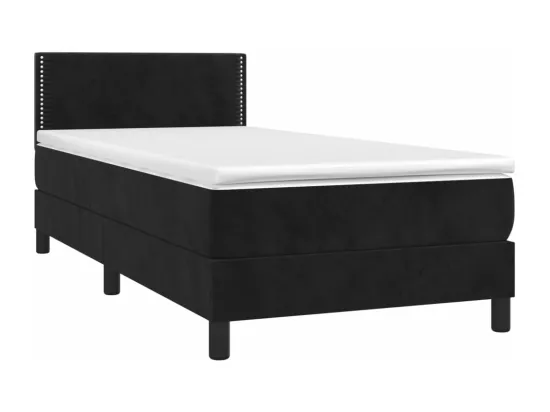 Sommier tapissier avec matelas et LED Noir 90x190 cm Velours