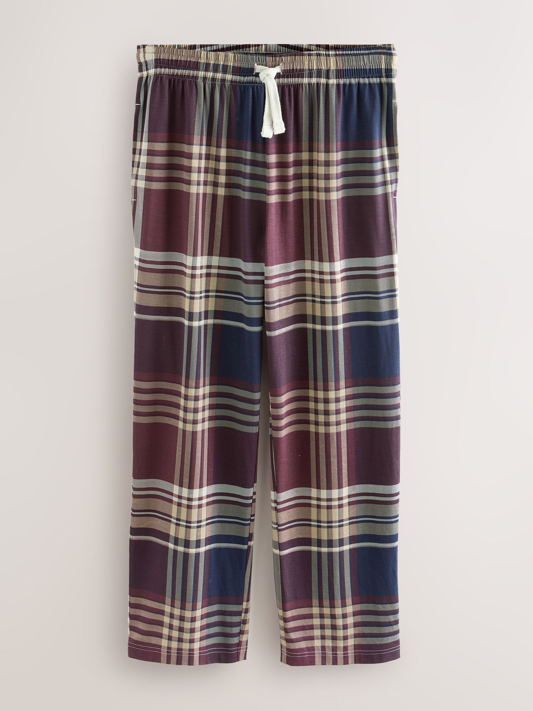 Plum Purple/ Neutral - Check Jersey Pyjama Bottoms 2 Pack