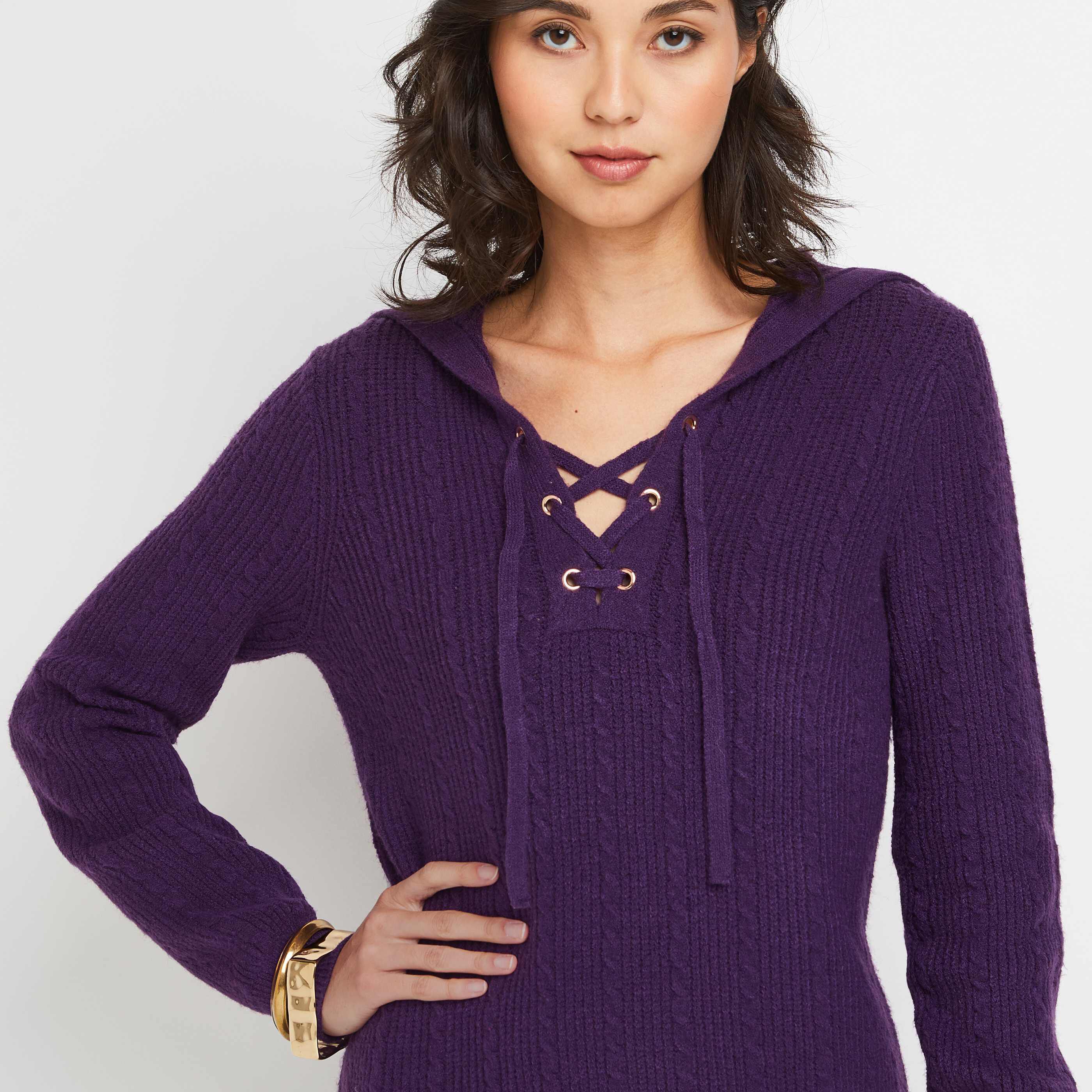 Robe pull à capuche femme - VIOLET