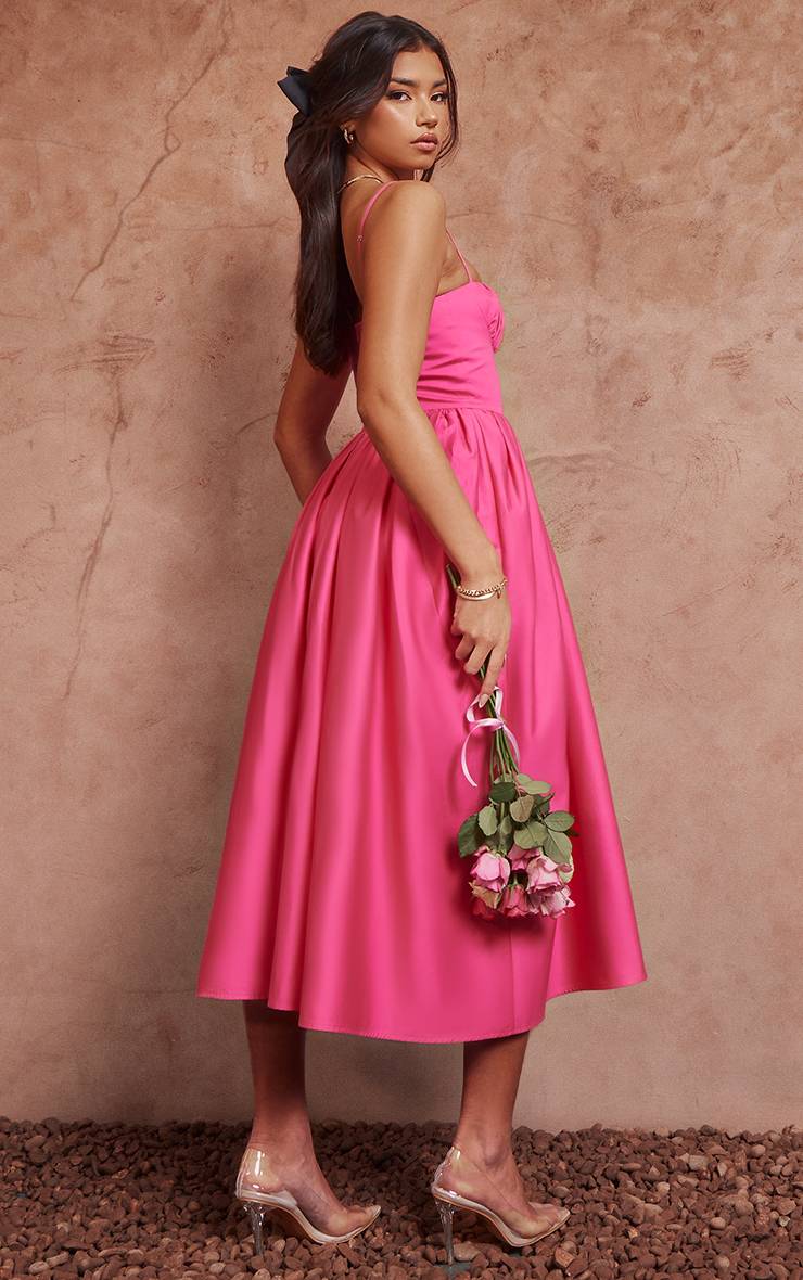 Rose Vif Robe Midaxi À Bretelles Avec Bustier Corset Froncé
