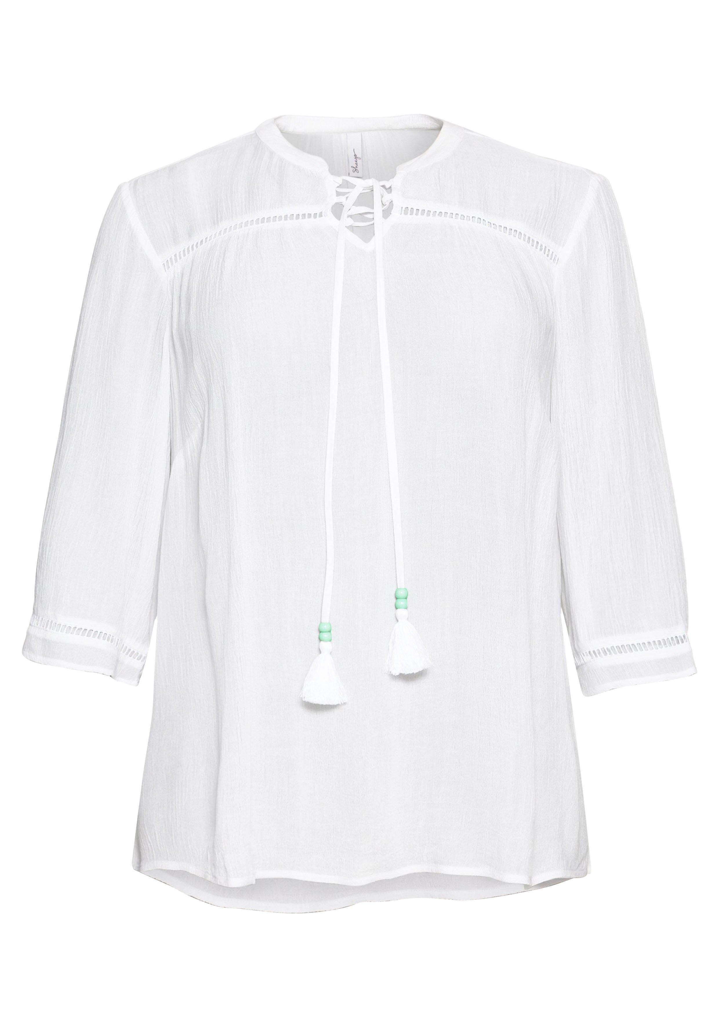 Tunika  aus Crêpe, im Boho-Stil mit Lochmusterdetails