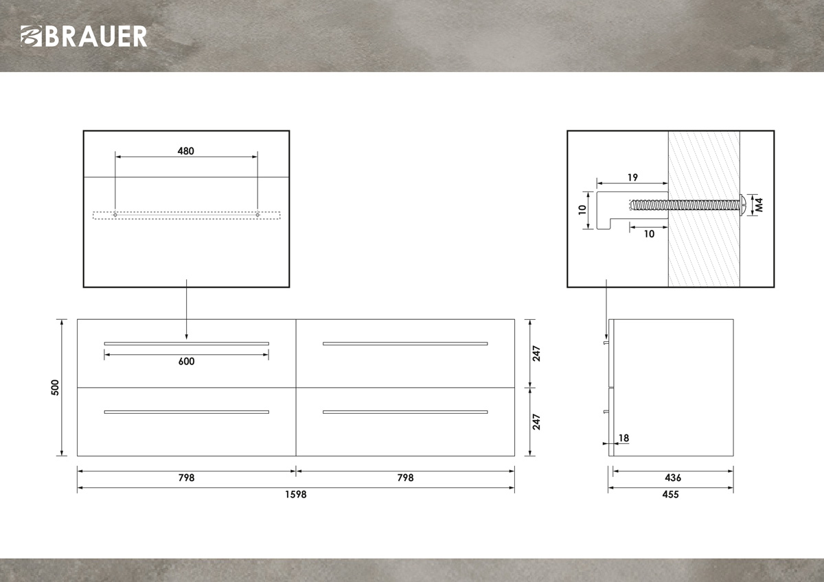 Brauer Trust onderkast 160cm met 4 softclose lades forest tan