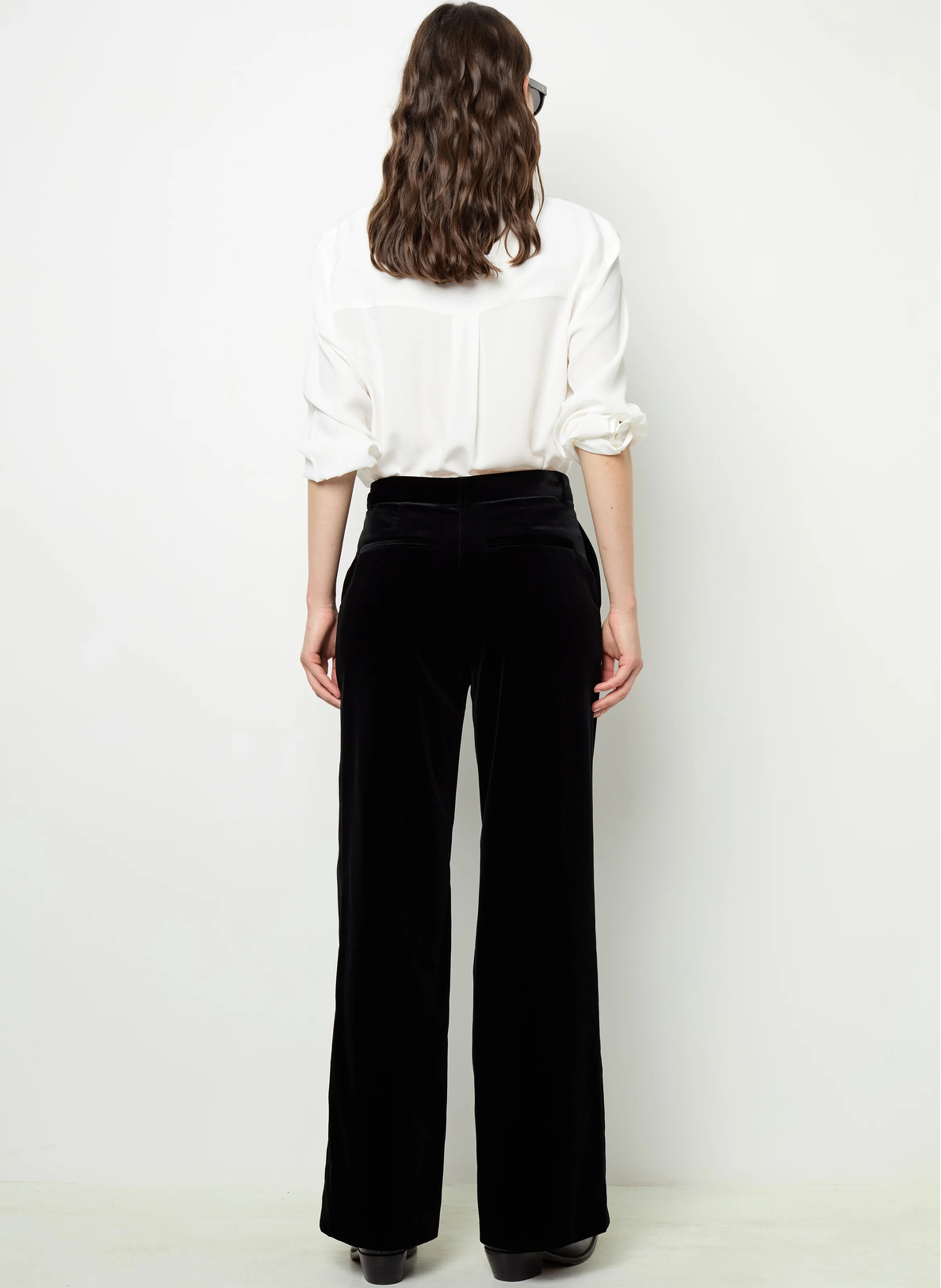 NORA - Pantalon large en velours de coton mélangé | Noir