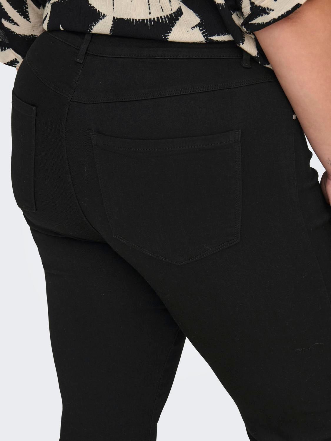 CARTHUNDER Mittlere Taille Ausgestellt Jeans Black Denim