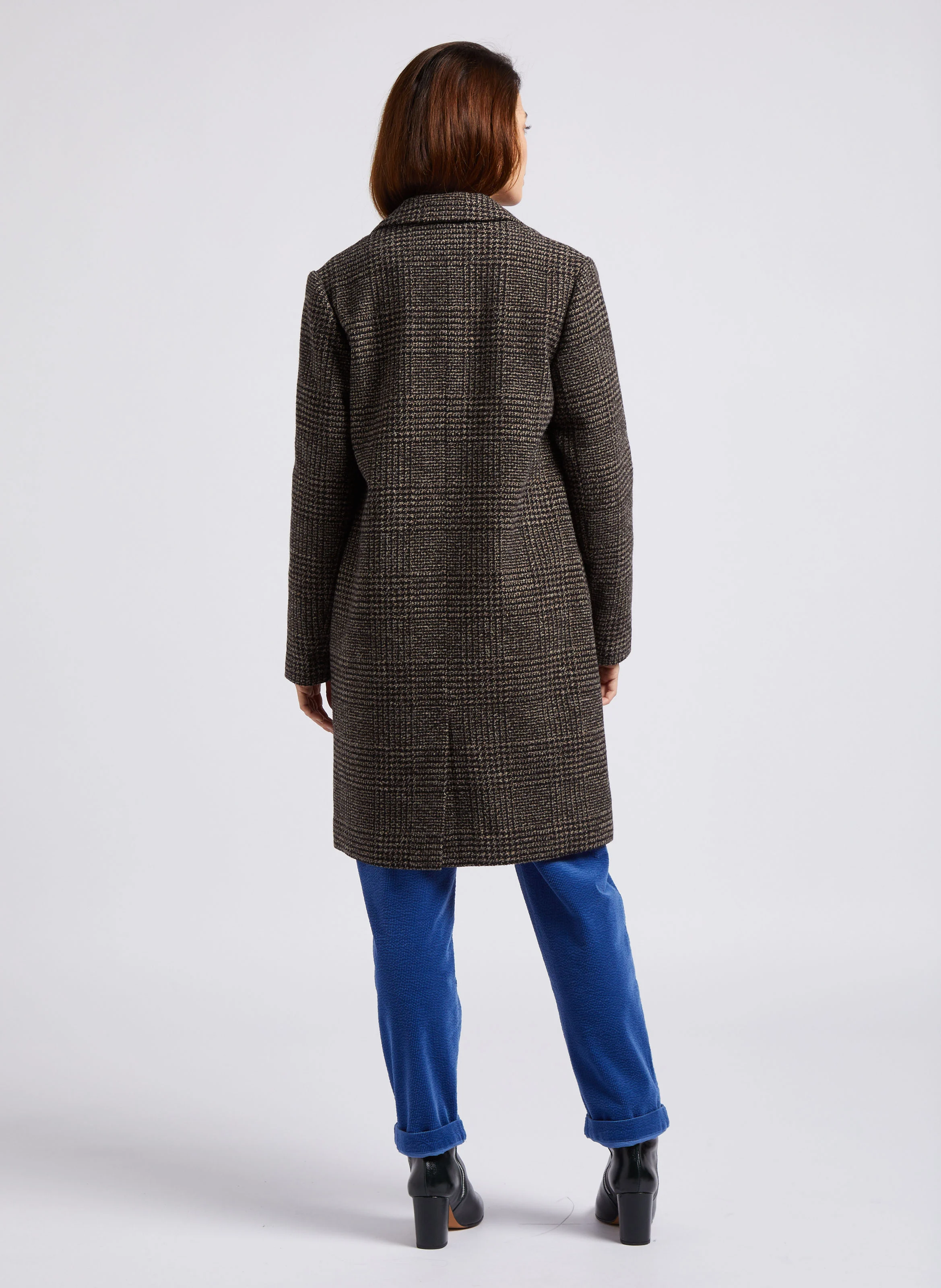 Manteau col tailleur à chevrons| Noir