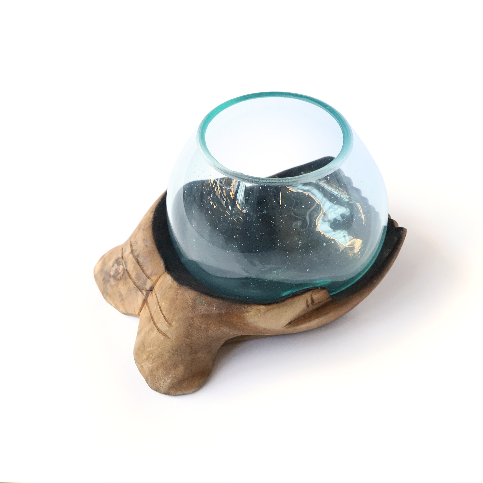 Glasvase auf Händen, Suarholz, B 20 cm, T 15 cm, H 15 - 18 cm von fischer's lagerhaus