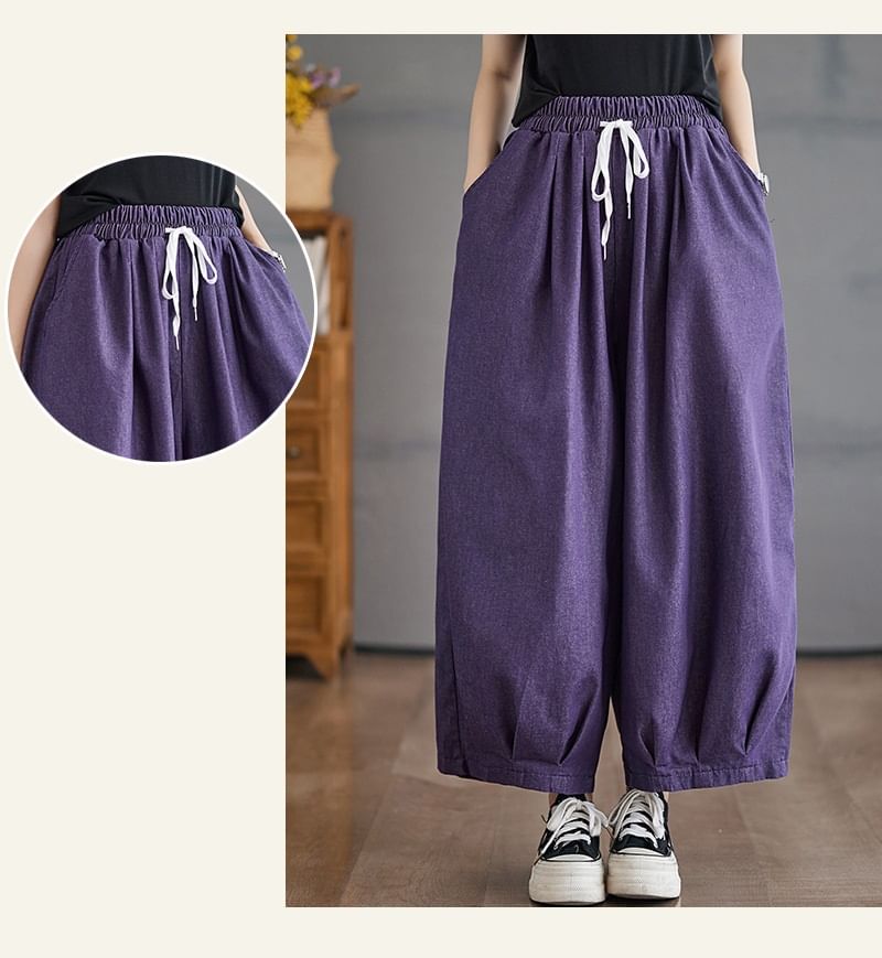 Lewwe - Effen broek met wijde pijpen en trekkoord in de taille