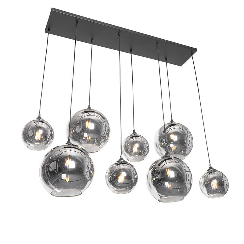 Art Deco hanglamp zwart met smoke glas 8-lichts - Sandra