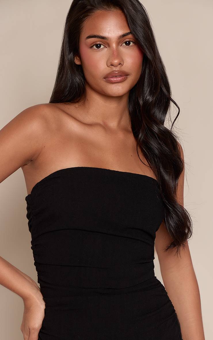 Noir Robe Maxi Bandeau À Détails Froncés Effet Lin