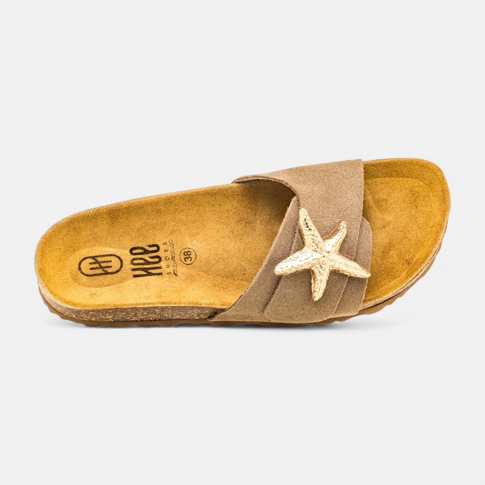 Mules semelle liège Femme en cuir taupe