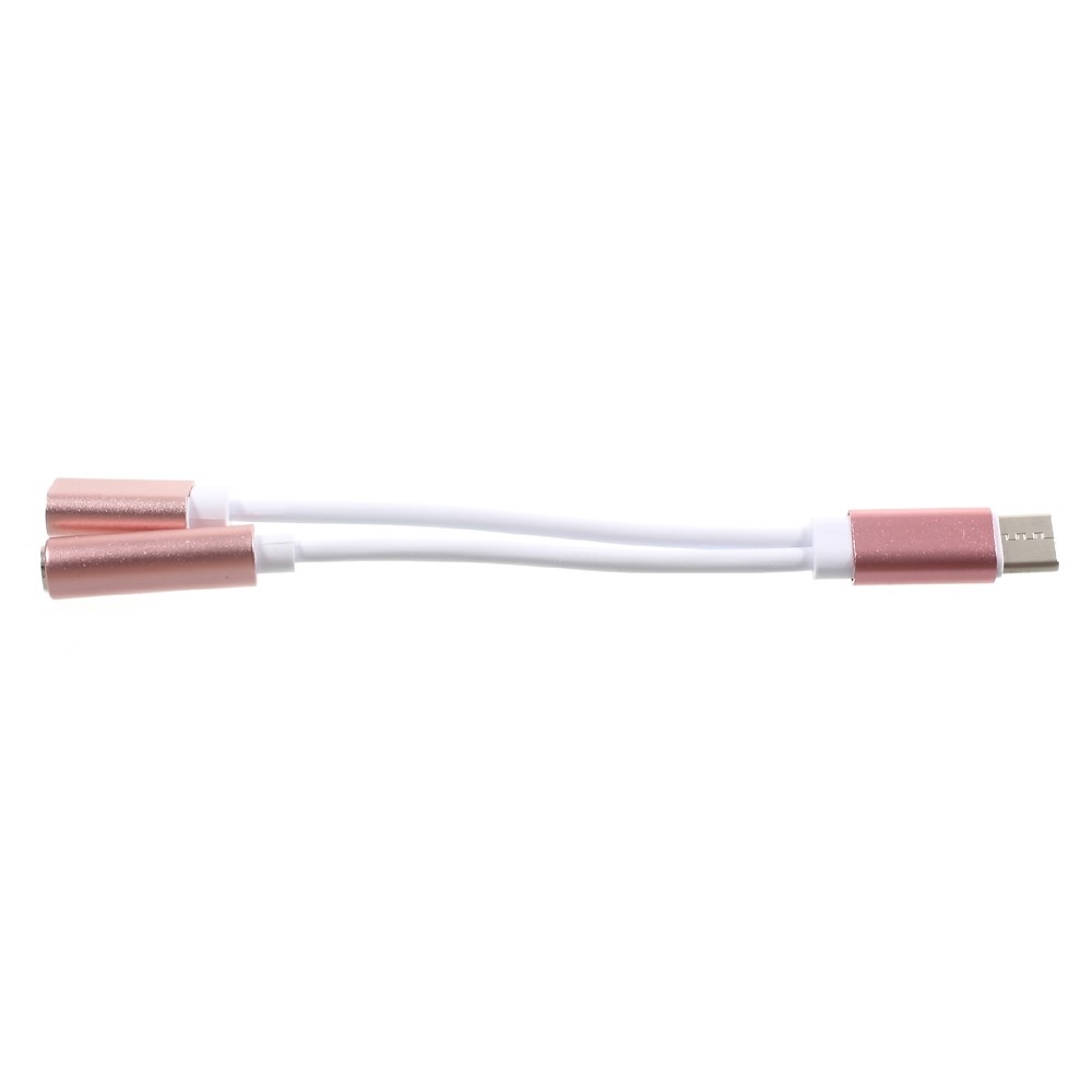 2in1 USB C auf 3.5mm AUX   USB C Adapter (12.5 cm) - Weiss / Roségold