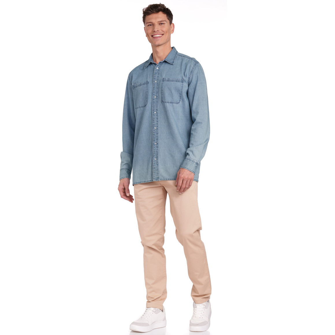 Jonas Nielsen Herren Jeanshemd mit großem Rücken-Print hellblau